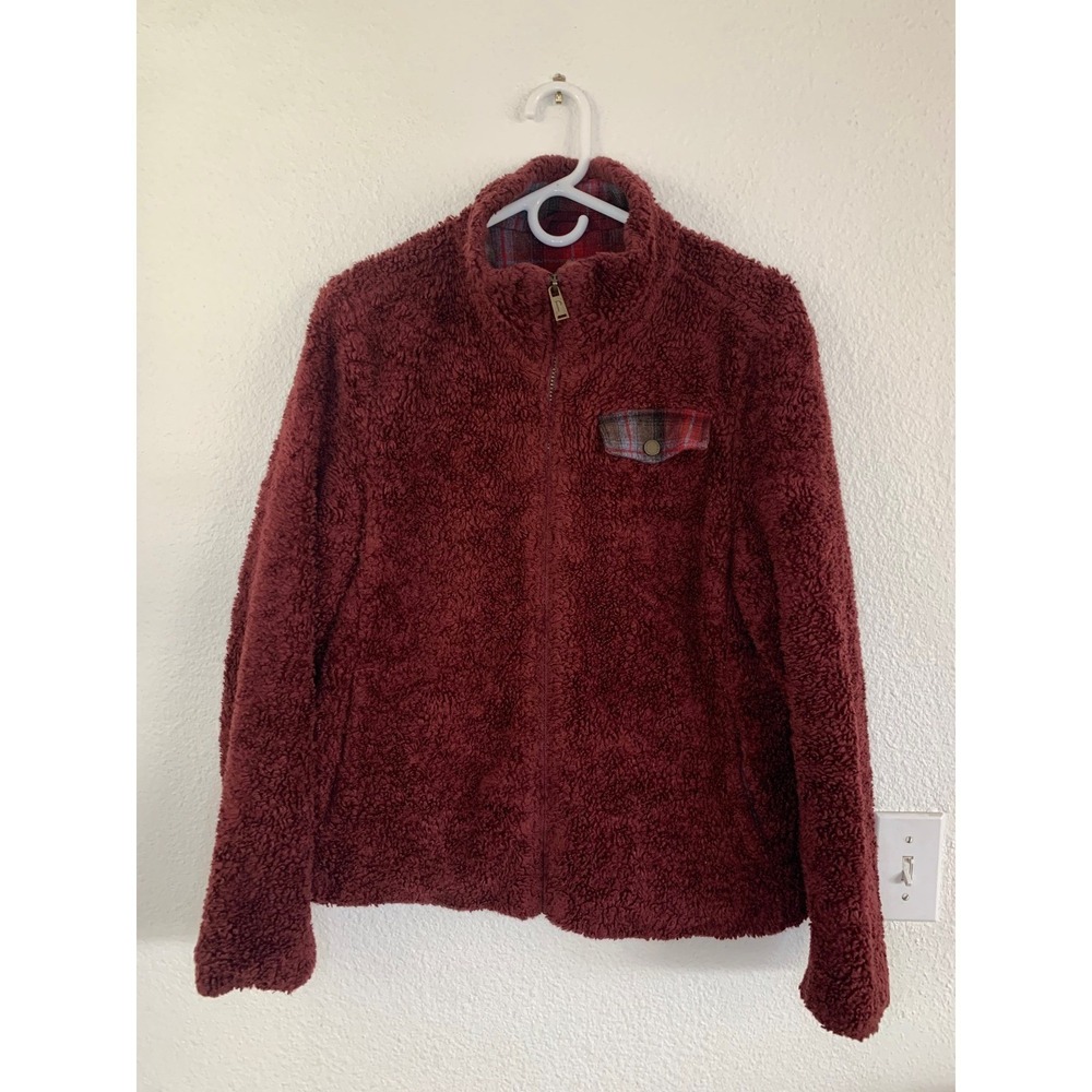 Pendleton Sherpa Fleece Quarter Zip Jacket Burgundy Plaid Pocket M